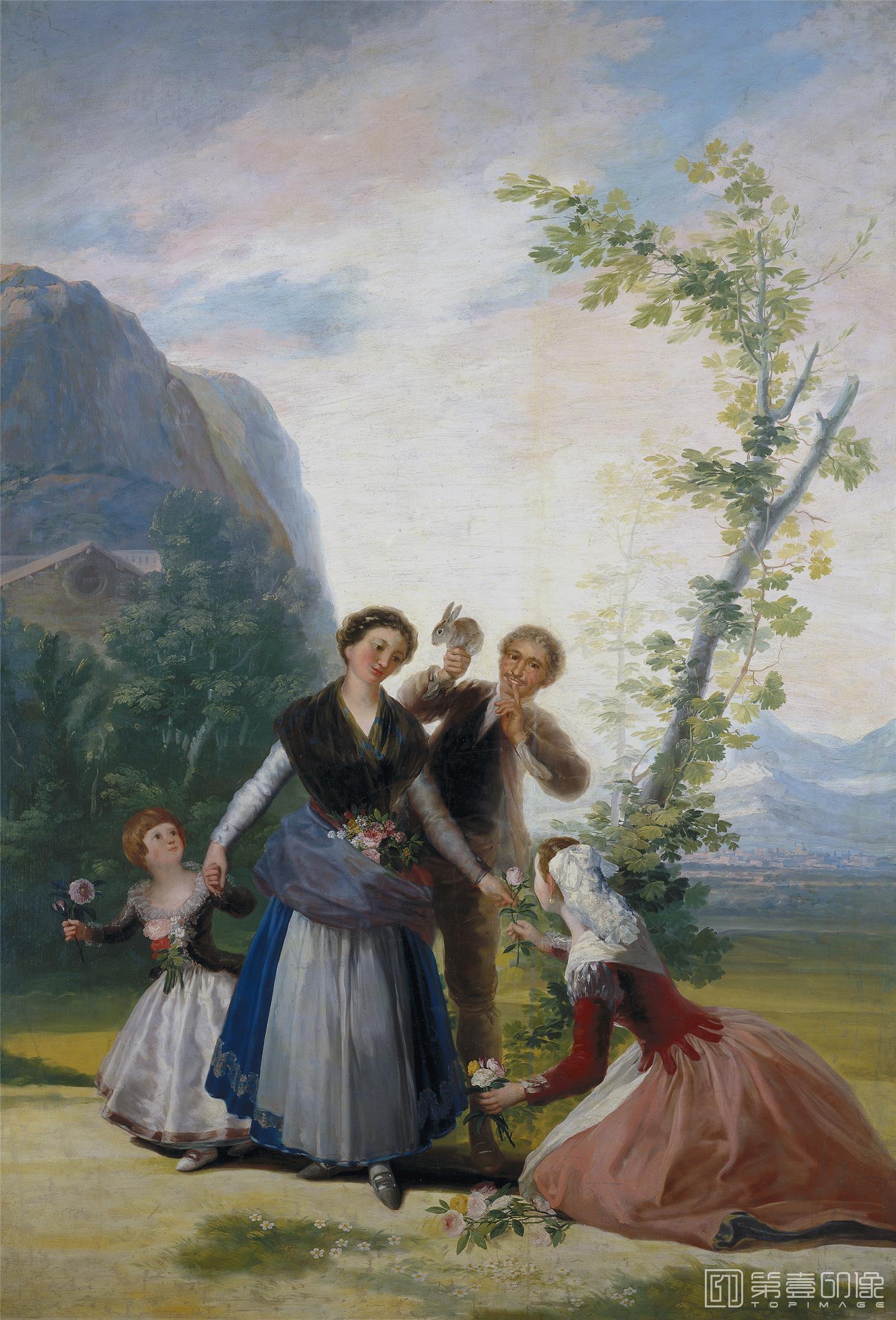 油画-西班牙普拉多美术馆油画藏画-Goya y Lucientes, Francisco de-Las floreras, o La Primavera-277cm x 192cm-1151